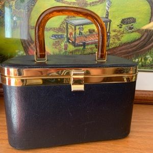 Vintage Box Purse Makeup Case Lucite Handle